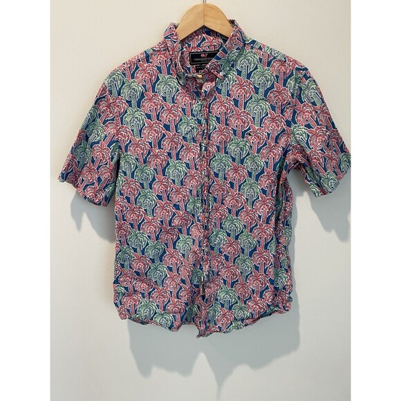 Vineyard Vines Mens Palm Tree Print Button Down Short Sleeve‎ Shirt - Picture 1 of 6